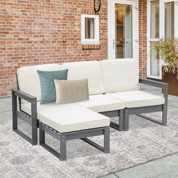 Latitude Run?? HDPE Poly Lumber Outdoor Patio Sofa with Cushions, Slate